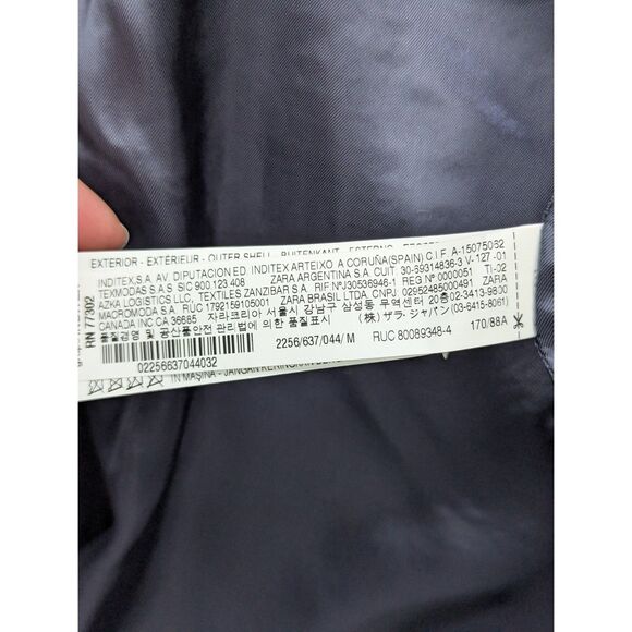 Zara Gingham Check Plaid Coat Size M Tweed Open Front Ruffle Boho Preppy Blue - Picture 12 of 12